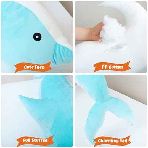 Giant Dolphin Plush Toy, Soft Whale Hugging Pillow Stuffed Dolphin Pillow for Children Girls (Gray, 70cm/27.55inch)