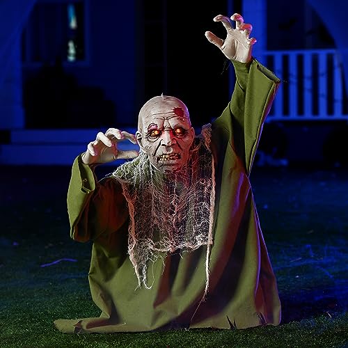 JOYIN Green Animated Zombie Groundbreaker Halloween Yard Decor with Light-Up Eyes & Movable Arms