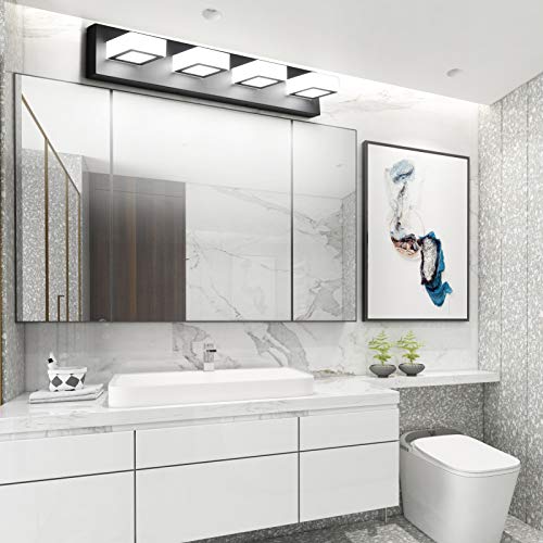 Ralbay LED Bathroom Vanity Light - Black 4 Lights Acrylic Fixture, 26 Inch White Light