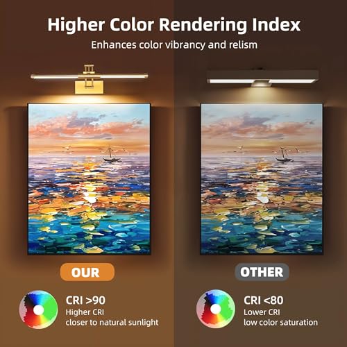 Neymlya 24 Inch Gold Rechargeable Wireless Picture Light with Remote & Dimmable LED