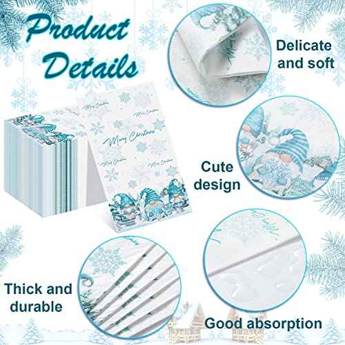 100 Pcs Christmas Gnome Paper Napkins, Disposable Merry Christmas Gnome Snowflake Paper Guest Napkins Xmas Decorative Paper Guest Hand Towels for Winter Holiday Xmas Dinner Party Supplies