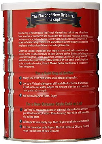 French Market Ground Coffee & Chicory Medium-Dark Roast 12oz Pack of 6 - Rich, Bold Blend