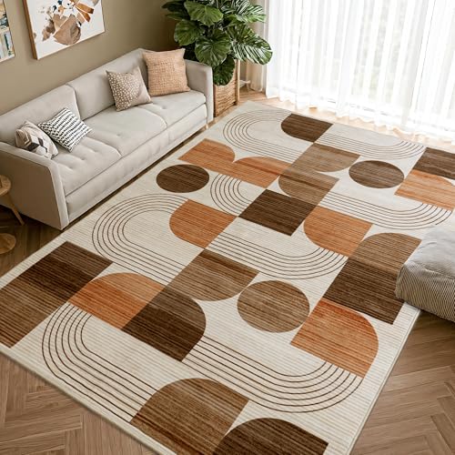 Large Machine Washable Modern Geometric Area Rug 6x9 ft - Soft Non-Slip Home Decor