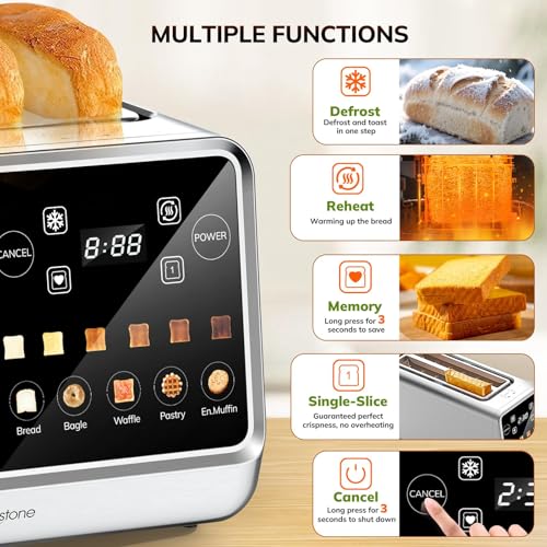 Keenstone 4-Slice Touch Screen Toaster - Wide Slot, Stainless Steel, Green