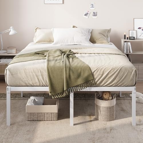 Allewie Full Size Metal Bed Frame with Storage - White, 18 Inch Height, Includes Variation White / Full