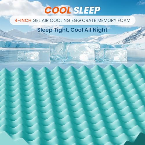 Zalmureta 4-Inch Dual Layer Queen Memory Foam Mattress Topper with Cooling Gel & Deep Pocket Fit, Blue