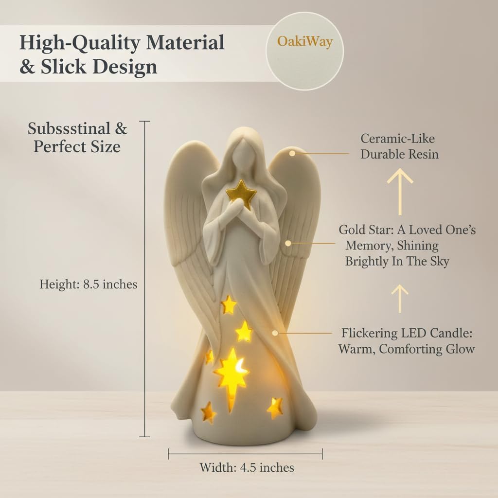 OakiWay Star Angel Tealight Candle Holder - Flickering LED for Memorial & Bereavement Decor