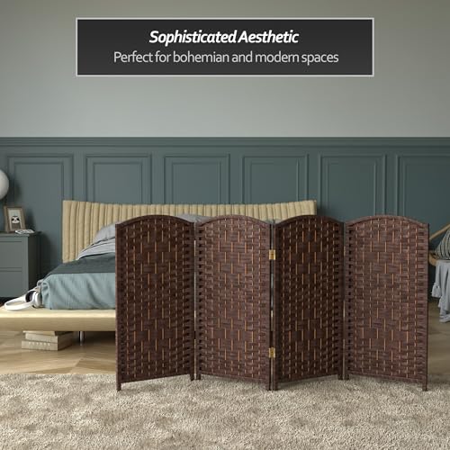Red Lantern Short Diamond Weave Fiber Folding Screen - Dark Mocha, 4 Panels