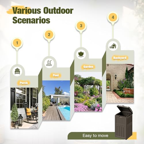 Deep Brown Devoko 33 Gallon Outdoor Trash Can with Dual Lid - Weatherproof Garden Bin