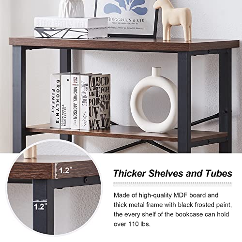 3-Tier Rustic Brown Bookshelf - 31.5 W x 34.8 H Short Storage Shelf with Open Shelves