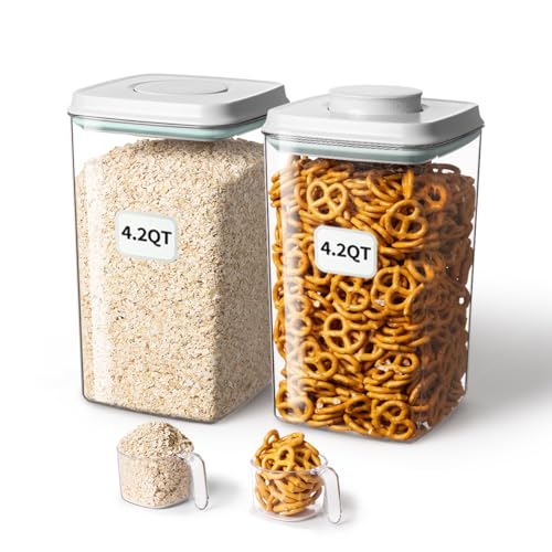 Ankou Airtight Food Storage Container with Pop Lid & Scoop - 4L Pair - BPA-Free, Stackable Kitchen Organizer