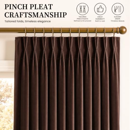 Topfinel Brown Pinch Pleated Velvet Curtains Set 84 Inch Long, 4 Panels, 40"W x 84"L