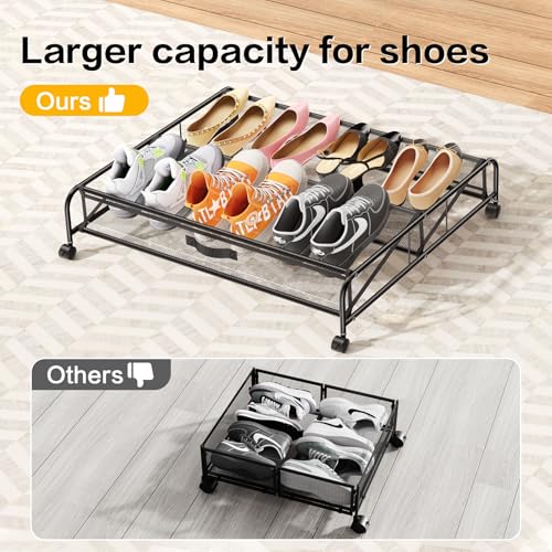 LeArex 2-Pack Under Bed Shoe Storage Organizers with Wheels, Space-Saving Closet Shoe Racks