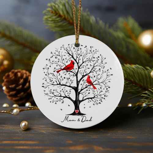 In Loving Memory Memorial Ornament, Cardinal Memorial Christmas Ornament, Keepsake Memorial, Remembrance Tree Of Life Ornament, Christmas Gift, Dad and Mom Memorial (Mom&Dad)