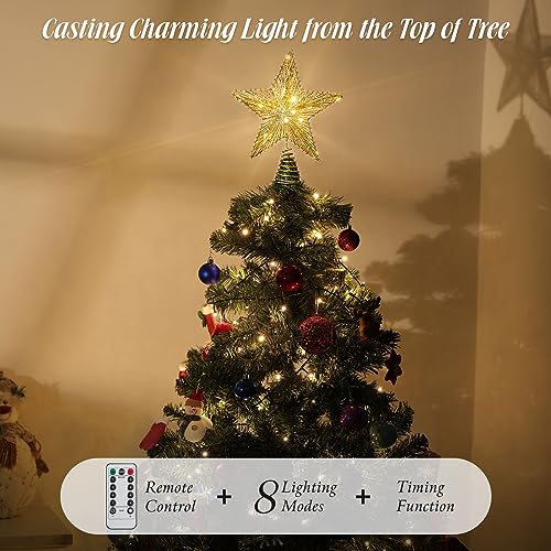 Roylvan 9.84in Christmas Tree Topper Gold with 8 Lighting Modes USB Powered