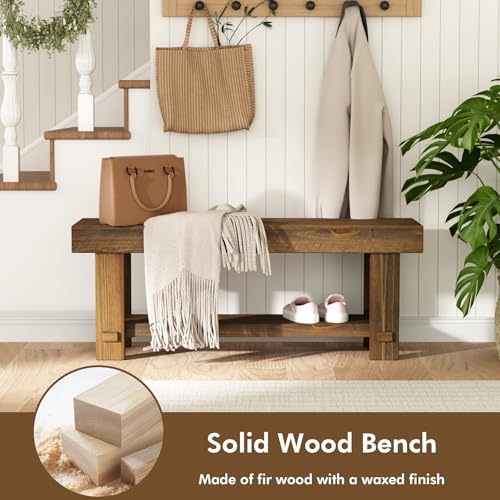 42.6-Inch Solid Wood Entryway Bench Farmhouse Narrow Storage Seat