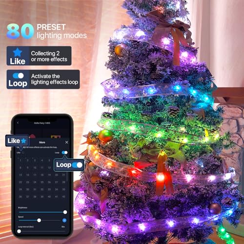 Lphianx Silver Christmas Tree Ribbon String Lights, 33ft 80 Modes App & Remote Control