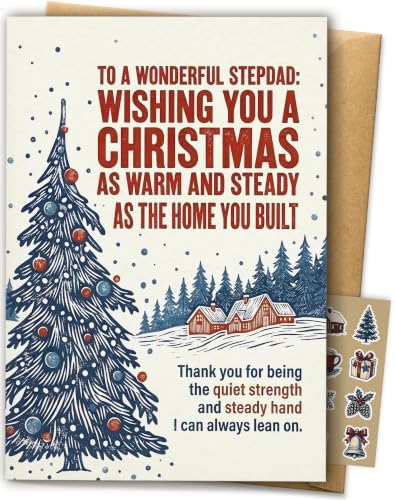 Christmas Gift Card for Stepdad - Winter Cabin Holiday Note Card with Envelope