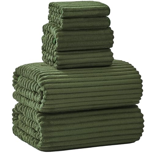 Olive Green 6-Piece Bath Towel Set Oversized 40x80 Inch Soft Microfiber Spa Towels - Full Body Coverage