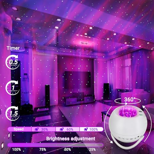 HERHOTER 5.3in Star Projector with Bluetooth Speaker & White Noise - Northern Lights Night Light