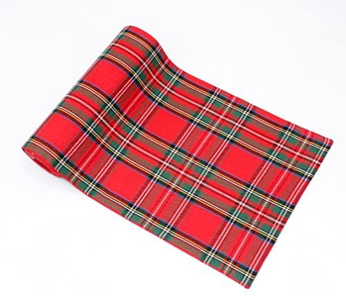 Cotton Craft Christmas Table Runner - Red Green Multi Plaid 13x72 Inch