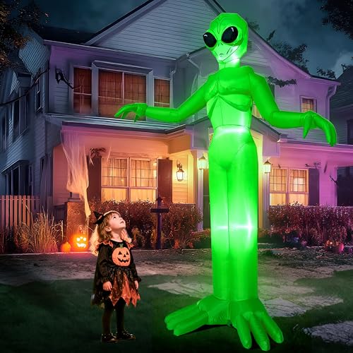 9FT Tall Halloween Inflatable Alien Outdoor Decoration with Built-in LEDs