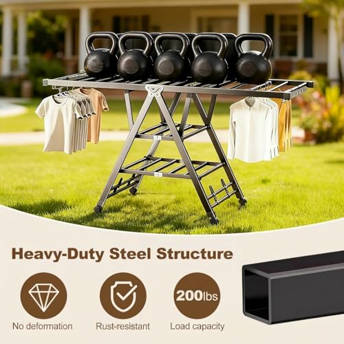 Heavy Duty 3-Tier Clothes Drying Rack with Wheels, 5.9ft Large Capacity