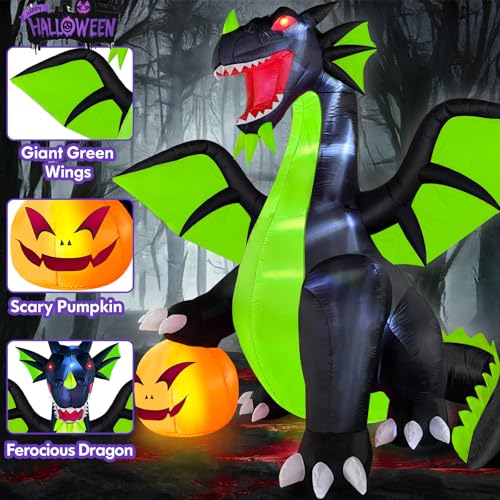 Halloween Inflatable Dragon Pumpkin Decoration - Green 9FT Outdoor Yard Decor