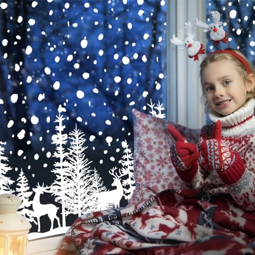 DIYDEC 8 Sheets Christmas Window Clings Snowy Christmas Forest Trees Window Decals Double-Sided Winter Window Stickers Decorations for Xmas Holiday Home Party Glass