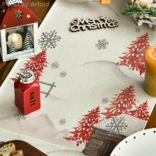 Artoid Mode Red Snowman Xmas Table Runner 13x60 Inch Home Holiday Decor