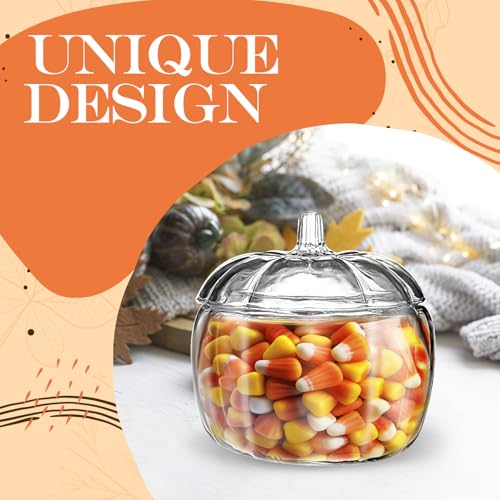 Clear Glass Pumpkin Candy Jar with Lid - Large Fall Decor Storage Container