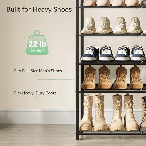 Nunsino Black 6-Tier Metal Shoe Rack - Holds Up to 30 Pairs, Adjustable Bottom Shelf