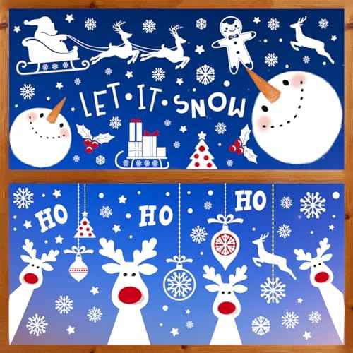Horaldaily 264 PCS Christmas Window Cling Sticker, Deer Snowman Gifts for Home Party Supplies Shop Window Glass Display Decoration