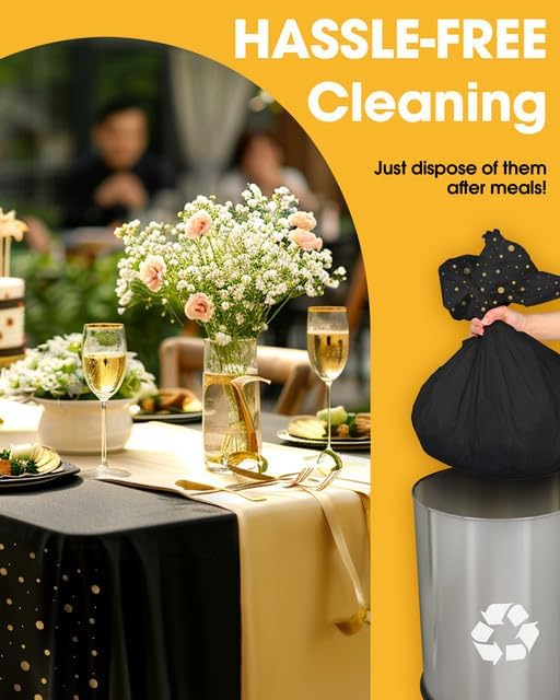 Niuara Table Cloth Set - Black and Gold Rectangle Table Covers & Runners | 3+3 Pack for Events