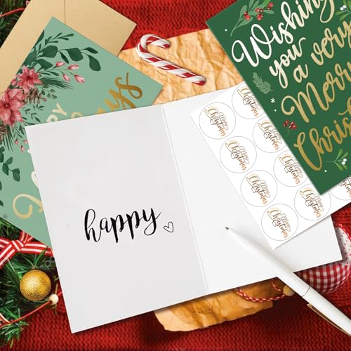 Spercy 24 Pack Gold Foil Christmas Greeting Cards with Envelopes & Stickers, Holiday Season Bulk Set, 6 Designs