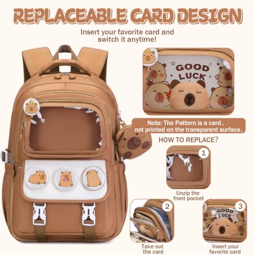Brown Capybara School Backpack with Stationery Set for Girls - 30PCS