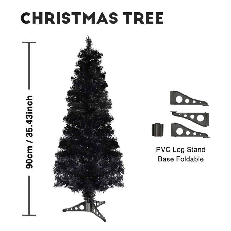MOJUN 90cm Artificial Christmas Tree with Plastic Stand Holder Base – Black