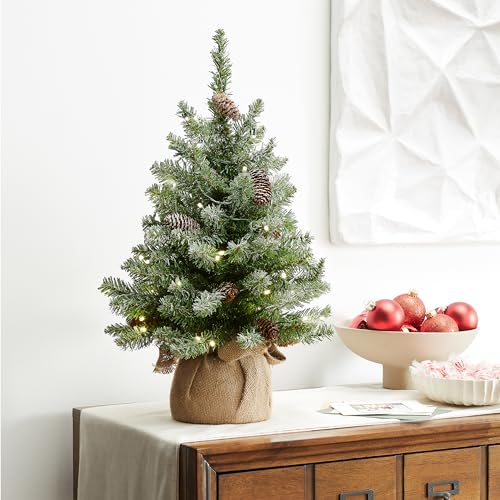 2ft Pre-Lit Flocked Artificial Christmas Tree with 50 Warm White LEDs