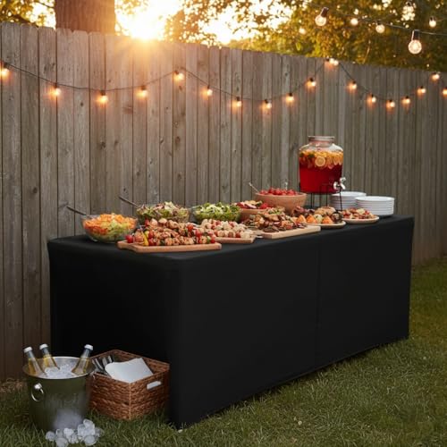 Black 6ft Table Cloths Set - 4 Pcs 30x72 Inch Fitted Table Covers for Events