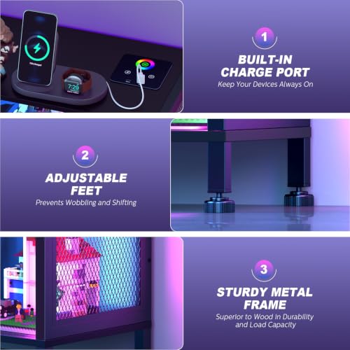 VersionTECH Black 3-Tier Display Case with RGB Lighting & Charge Ports