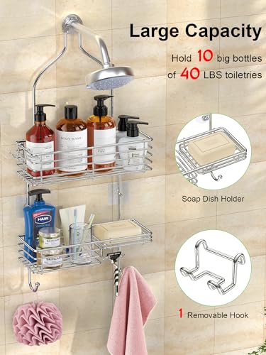 SMARTAKE Hanging Shower Head Caddy with Soap Dish - Silver (Variation 01)