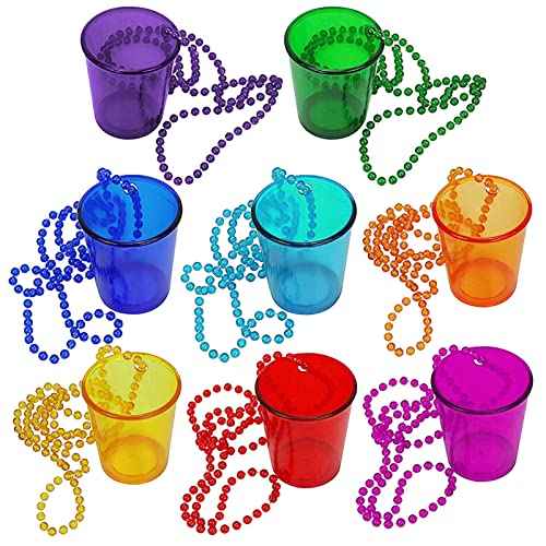 8 Pieces Christmas Shot Glass on Beaded Necklace, Plastic Colorful Clear Shot Cup Necklace, Bachelorette Party Team Groom and Bride Supplies for Birthday Wedding Festival Parade Favor