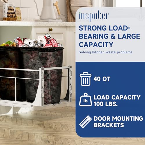 Insputer Silver Double Pull-Out Under Cabinet Trash Can with Push to Open