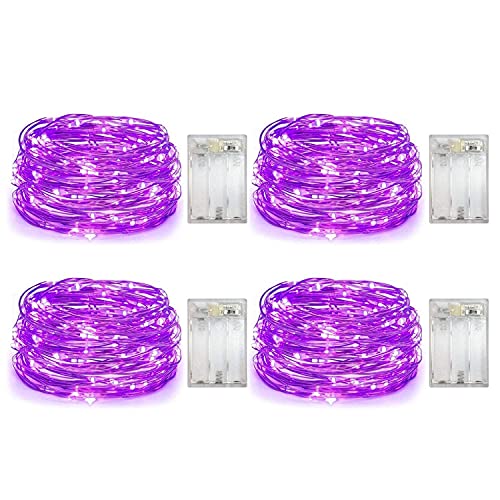 Purple Battery Operated Dewdrop Fairy Lights 10ft 30 LEDs with Timer, Indoor Use