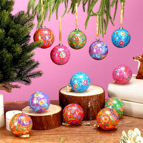 Syhood Mexican Flowers Christmas Ornaments — 12 Pcs Mexican Floral Ball Decorations
