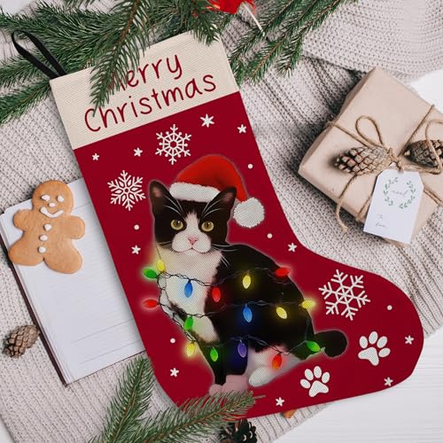 Blcak Cat 18-Inch Christmas Stocking – Cat Decor, Linen, Hanging Xmas Stocking (Variation: Blcak Cat)