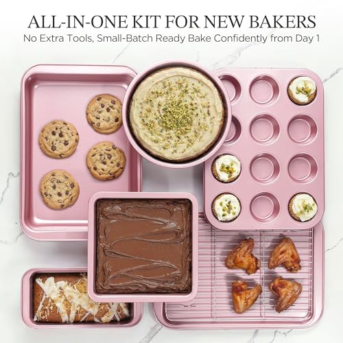Pink 19-Piece Bakeware Set - Nonstick Cake Pans, Loaf, Muffin, Cookie Sheet & Cooling Rack