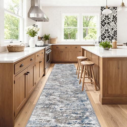 Abstract Multi Long Hallway Runner Rug 2.6x12ft Non Slip Textured Entryway Mat - 2'7" x 12' Variation