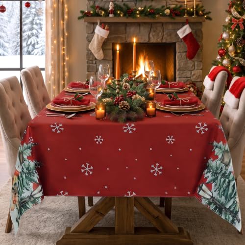 Romanstile Christmas Rectangle Tablecloth 60x102 Inch Red Snowman Design
