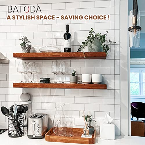 BATODA 24-Inch Acacia Wood Floating Shelves Set of 2 Wall Mounted Rustic Storage